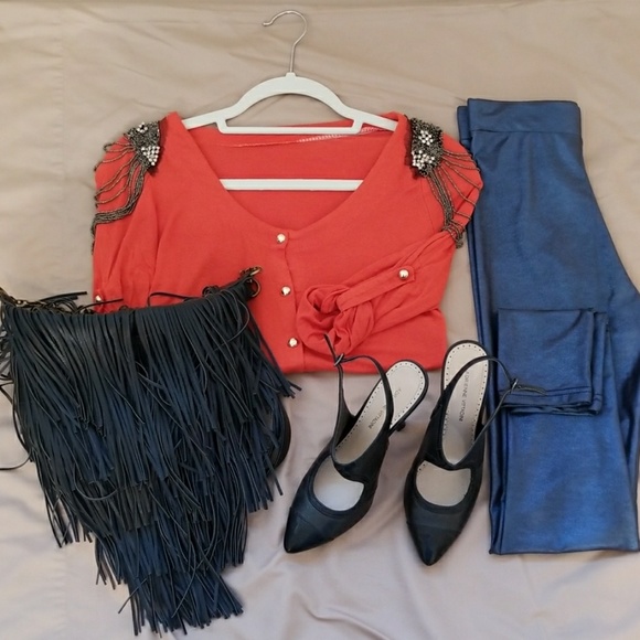 Orange top with lace and beaded shoulder details - Picture 6 of 6